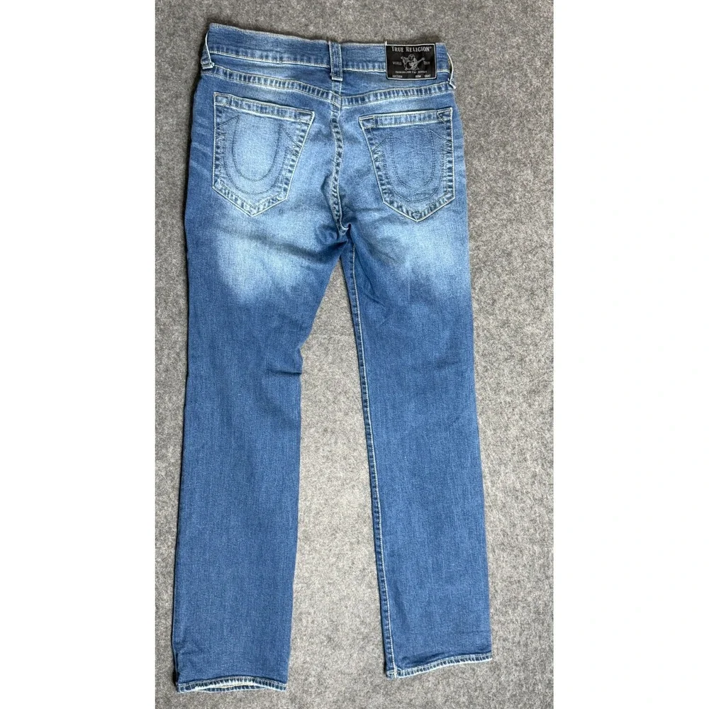 True Religion Ricky Relaxed Straight Distressed Blue Denim Jeans‎ Mens 32